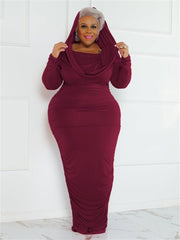 Wmstar Plus Size Dresses Women Solid Off Shoulder Long Sleeve Draped Bodycon Stretch Elegant Maxi Dress Wholesale Dropshipping - Polished 24/7