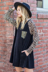 Plus Animal Print Sleeve Aline