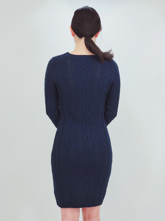 Feminine Cable Knit Long Sleeve Sweater Dress