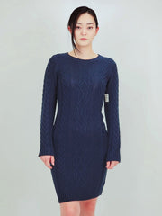 Feminine Cable Knit Long Sleeve Sweater Dress