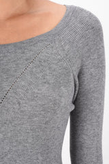Round Neck Reglan Sleeve Ribbed Knit Sweater Dress