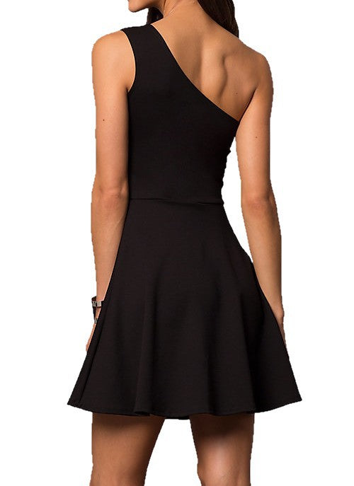 JUNIORS ONE SHOULDER DRESS WITH TEARDROP CUTOUT