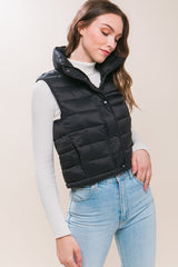 High Neck Zip Up Puffer Vest with Storage Pouch