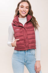 High Neck Zip Up Puffer Vest with Storage Pouch