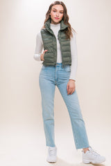 High Neck Zip Up Puffer Vest with Storage Pouch