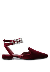 SALOME Burgundy Velvet Luxe Jewelled Flat Mules