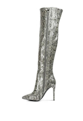 Catalina Snake Print Stiletto Knee Boots