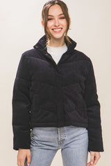 Corduroy Puffer Jacket with Toggle Detail