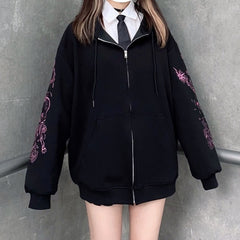 Rhinestone Gothic Black Zip Up Hoodie