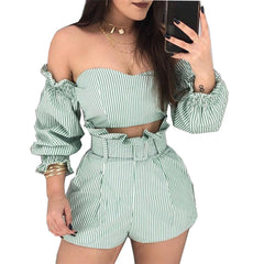 One-piece shoulder stripe two-piece set