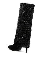 Sin City Sequinned Fold-Over Calf Boots