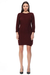 Round Neck Cable Knit Long Sleeve Sweater Dress