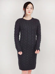 Loose Fit Knee Length Heavy Cable Knitted Dress
