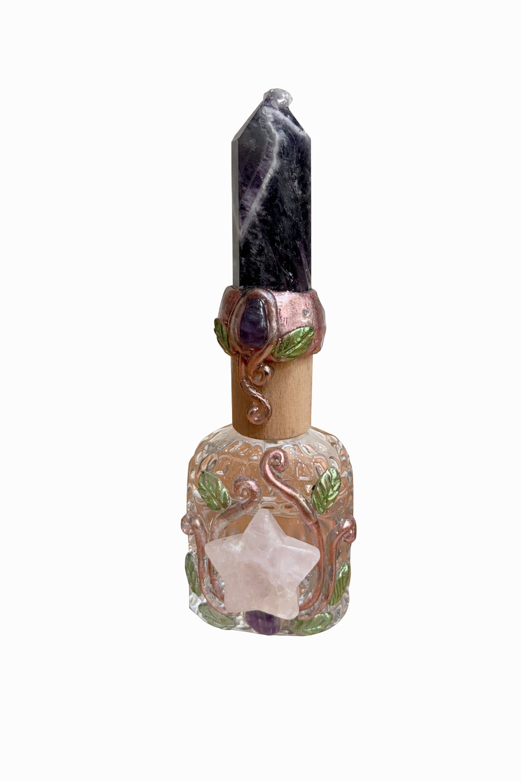 Amethyst Tower Spray Bottle w/ Rose Quartz Star