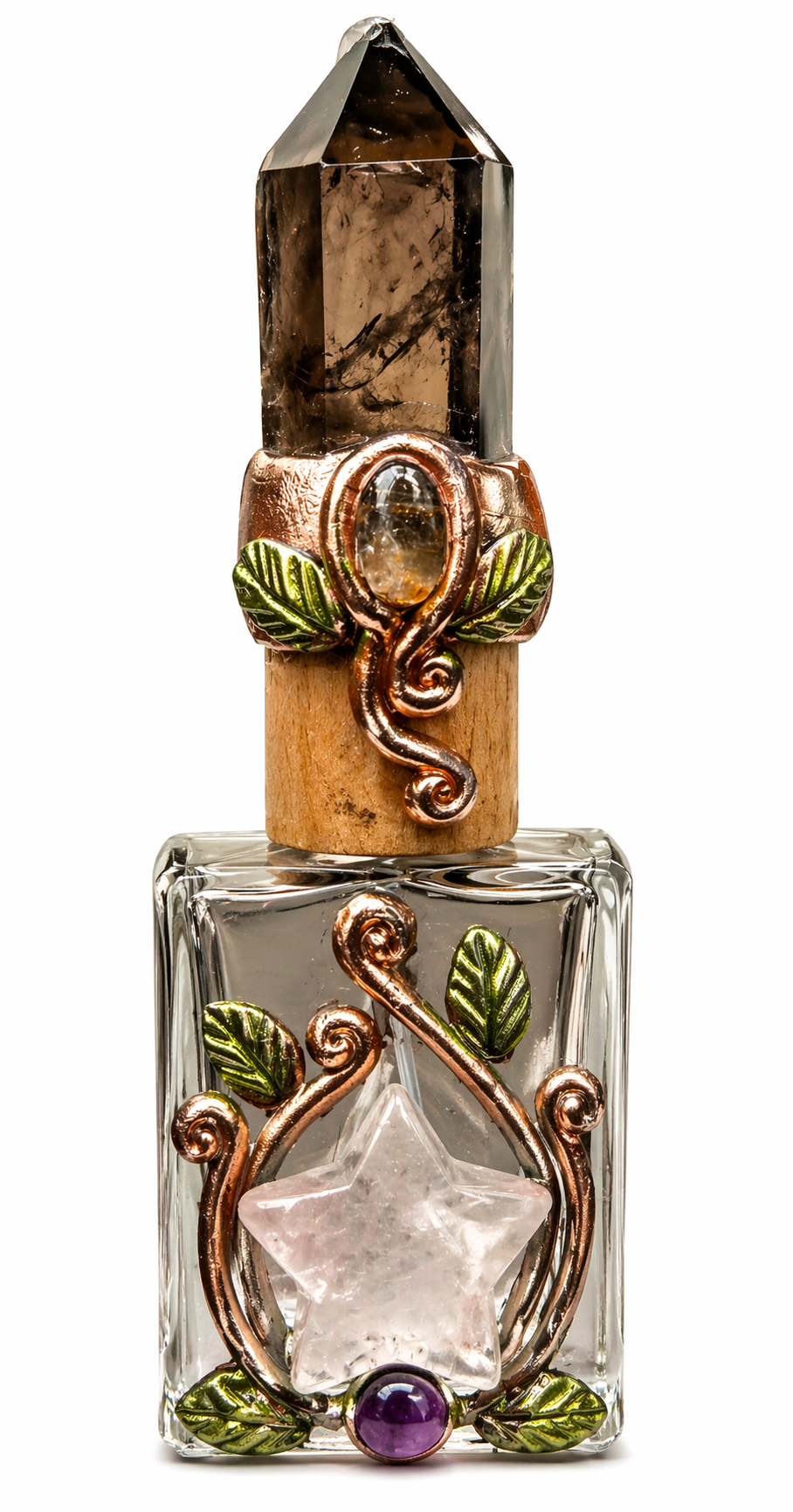 Smokey Quartz tower w/Milky Quartz Star Perfume Bottle
