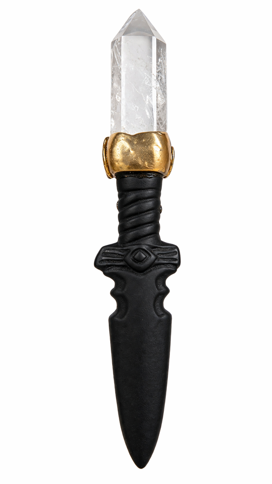 Sacred Quartz Tower Ritual Dagger – Amethyst & Matte Obsidian Energy Blade