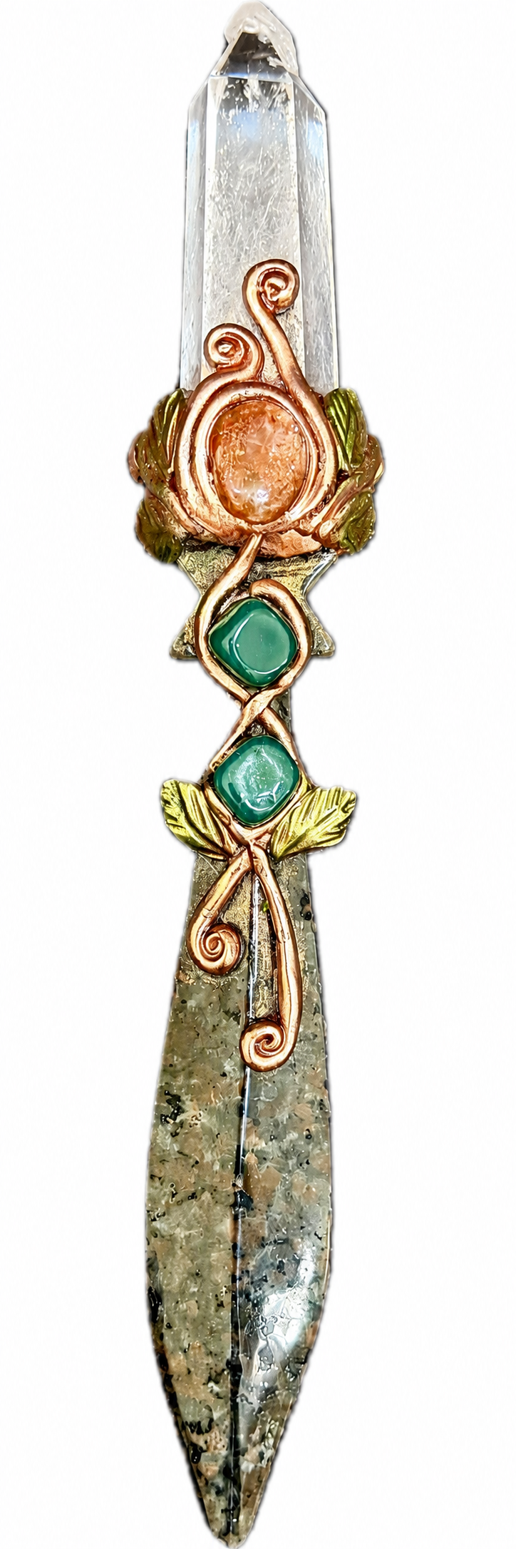 Sacred Clear Quartz Ritual Dagger – Yooperlite, Chrysocolla Chalcedony & Sunstone Energy Blade
