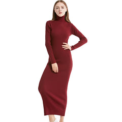 Sexy Knit Long Sleeve Turtleneck Maxi Dress