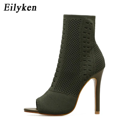 Peep Toe Ankle Boots Stretch Fabric Breathable Booties