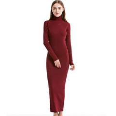 Sexy Knit Long Sleeve Turtleneck Maxi Dress