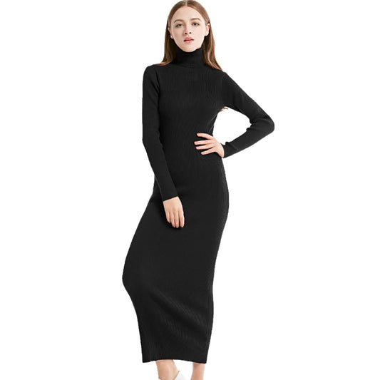 Sexy Knit Long Sleeve Turtleneck Maxi Dress