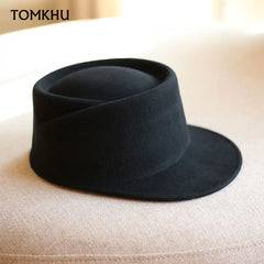 Flat Top Navy Wool Equestrian Fedora Hat