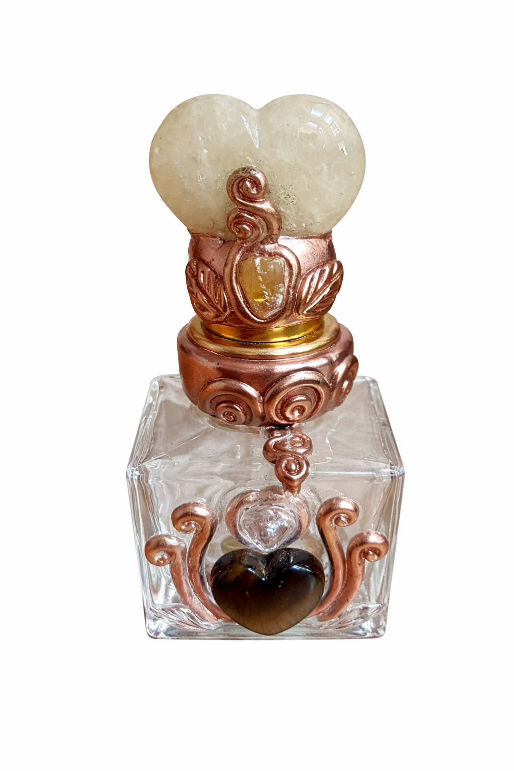 Milky Quartz Heart Top Bottle w/ Tigers Eye
