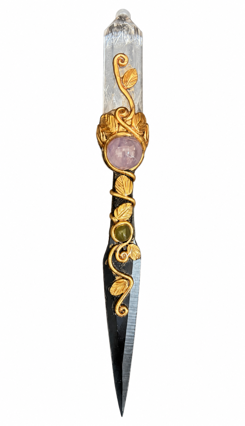 Sacred Clear Quartz Ritual Dagger – Amethyst & Agate Black Metal Energy Blade