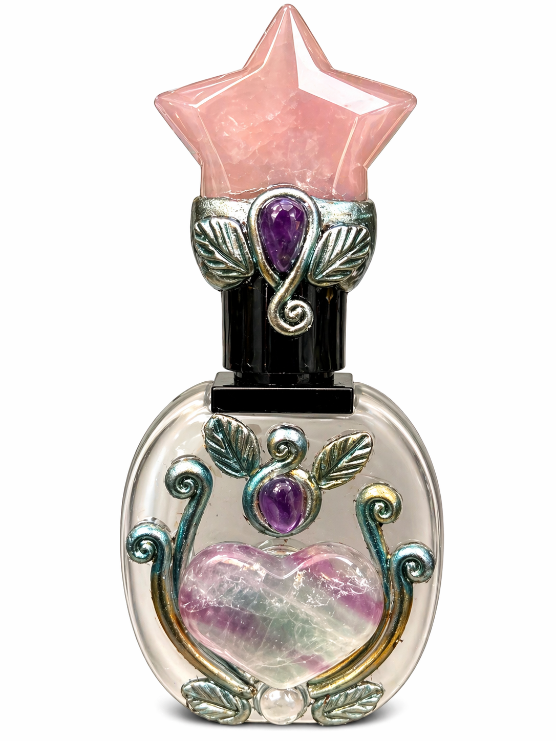 Rose Quartz Star w/Fluorite Heart Perfume Bottle