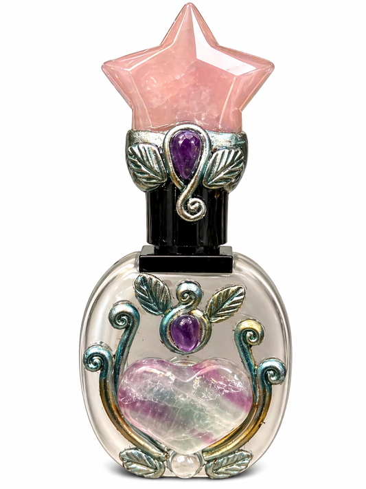 Rose Quartz Star w/Fluorite Heart Perfume Bottle