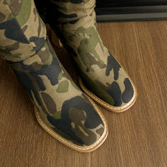 Camouflage Denim Thick Heel Folding Over-the-Knee Boots