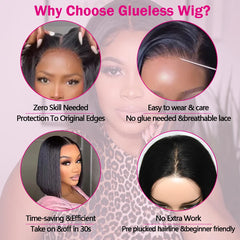 🔥 Glueless Bob Wig – Pre-Cut Lace, Human Hair! 🔥