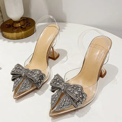 Crystal Sequined Bowknot Transparent Pumps