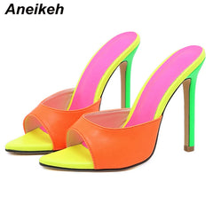 Orange High Heel Pointed Toe Sandals