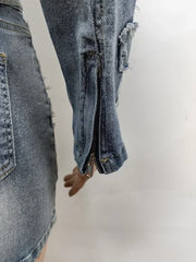 Embroidery Tassel Jeans Two Piece Denim Set