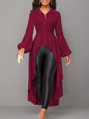 Bishop Sleeve Flounce Design Asymmetrical Shirt