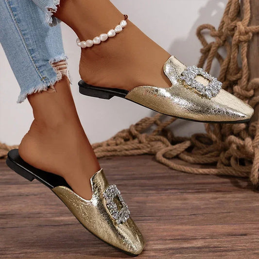 Crystal Slingback Dress Mary Jane Square Toe Flat Shoes