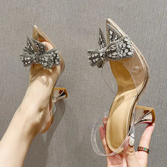 Crystal Sequined Bowknot Transparent Pumps