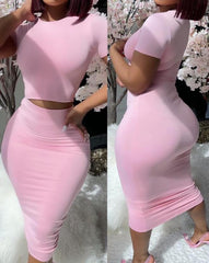 Womens Two Piece Sets Elegant Sexy Short Sleeve Top & High Waist Skirt