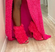 Peep Toe Rose Flower Ankle Boots