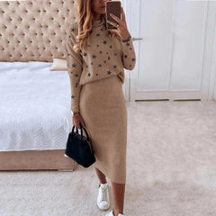 Knitted Pullover Skirt Two Piece Set