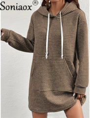 Kangaroo Pocket Splicing Hooded Sweatshirt Dress