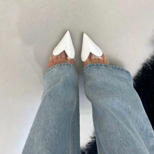 Pointed Toe Heart High Heel Mules