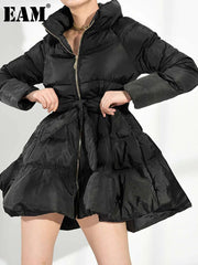 Black Bandage Bow Cotton-padded Parka