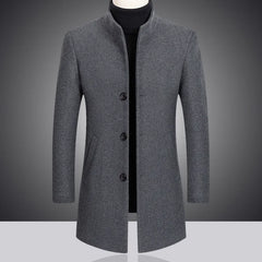 2023 Fashion New Men's Leisure Boutique Business Solid Color Slim Wool Coat Trench Jacket Blends