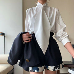 Stylish Solid Color Long Sleeves High Neck Blouses