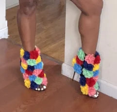 Peep Toe Rose Flower Ankle Boots