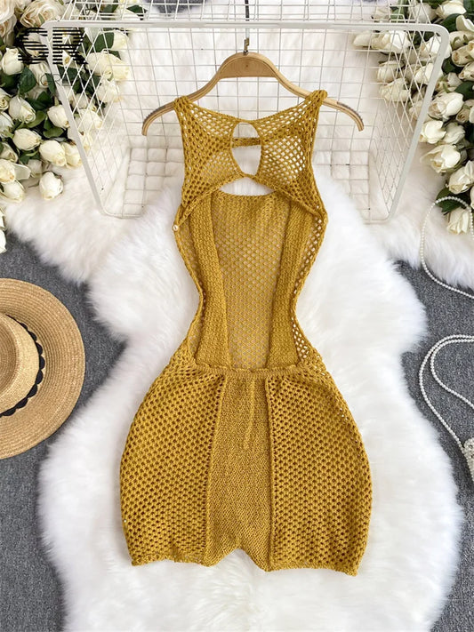 Yellow SleevelessHollow Out O Neck Romper