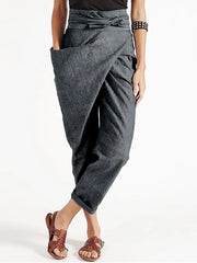 Harem Casual Asymmetrical Loose High Waist Solid Color Pants