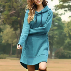 Casual Loose Solid Women Hoodies Dress